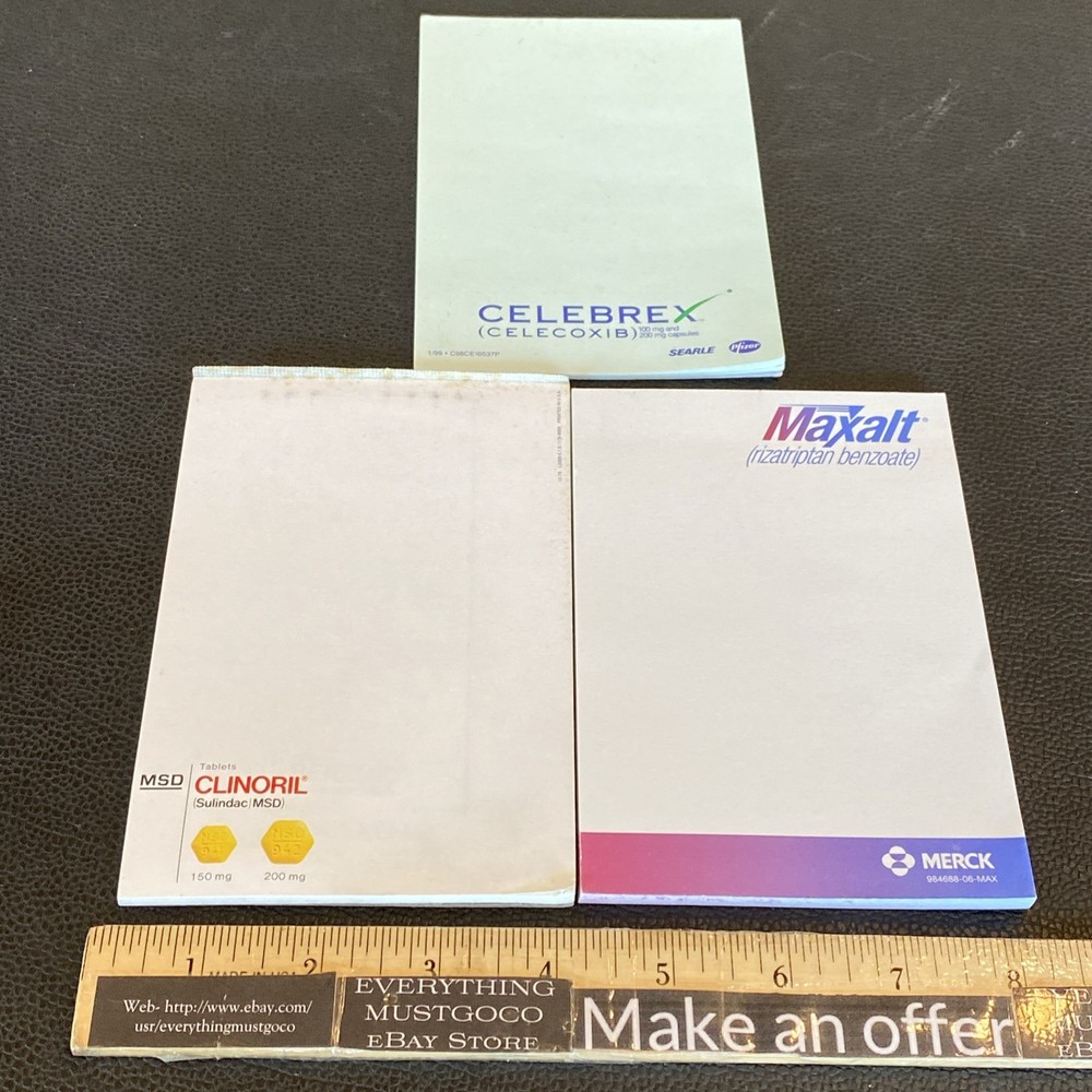 Lot 3 Vtg Pharma Drug Rep NotePad Merck Maxalt MSD Pfizer Celebrex Advertising