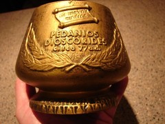 Vintage Apothacary Pharmacy Bronze Mortar & Pestle Double Sided Embossed Nice!!!