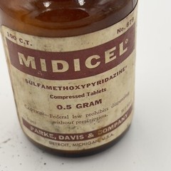 Rare MIDICEL Sulfamethoxypyridazine Parke Davis Amber Medicine Bottle EMPTY