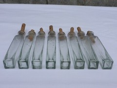 2 X Old Small Medicine Glass Pharmacy Bottle Green Long Approx. 9.5 Cm