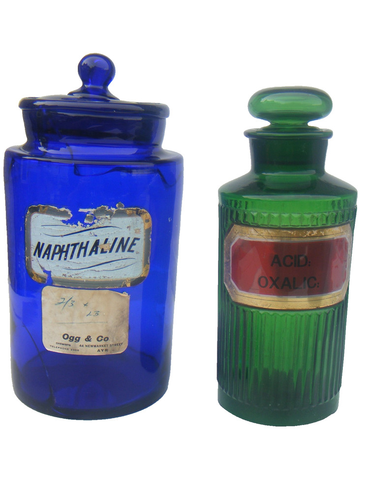 Antique Apothecary Jars cobalt blue and Green Pharmacy