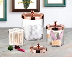 SheeChung 3-Pack Plastic Apothecary Jars with Rose Gold Metal Lids – Large 50…