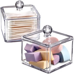 SheeChung 2-Pack Modern Square Acrylic Qtip Holder – Clear Apothecary Jars wi…