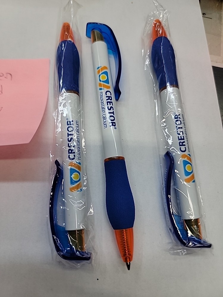 3 Crestor Pharmaceutical Pens White, Orange, and Blue New in Sleeve