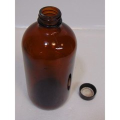Vintage Amber Brown Glass Vase Bottle Jar Farmhouse Rustic Decor Black Cap Old