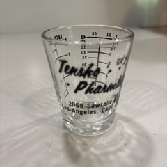 1960’s Advertising Medicine Dose Glass Cup Tensko PHARMACY Los Angeles Calif