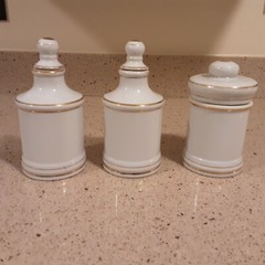 Set of 3 Vintage Ceramic Apothecary Pharmacy Jars with Lids