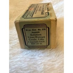 Vintage Eli Lilly Solution Liver Extract Crude apothecary Medicine Box 1942