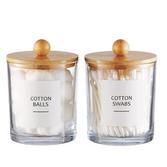 Glass Apothecary Jars with Bamboo Lids for Bathroom Organization, Q tip Holde…