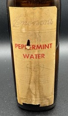Vtg Amber Glass Apothecary Medicine Bottle Peppermint Water with Label