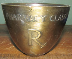 Vintage Pharmacy Class 1981 Mortar & Pestle Rx Secundum Artem Corrosion Brass