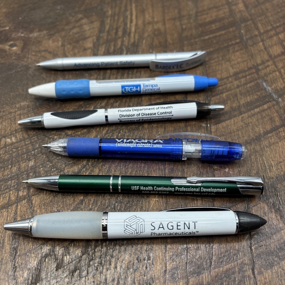 Lot 6 Pharmaceutical Drug Rep Pens Medical, Collectibles, Heavy Metal, Plastic