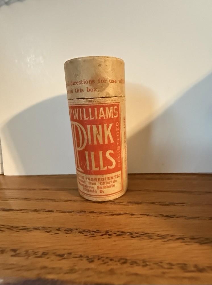 NOS Quack Medicine Wood container Dr Williams Pink Pille Tonix Schenectady NY