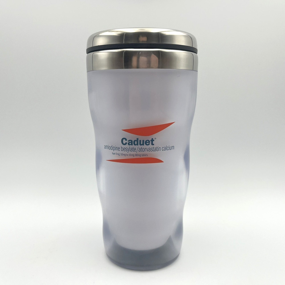 Caduet Curvy Double Wall Tumbler Travel Coffee Mug Cup Pharma Ad Marketing Promo