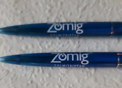 (2) ZOMIG drug promotional Blue Gold BIC CLIC Ballpoint Pen Pharmaceutical Adver