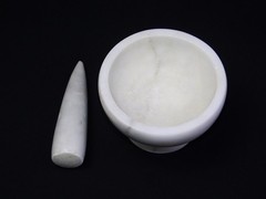 Vintage Solid Granite Large Mortar and Pestle White Gray Swirl