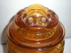 Vintage Amber Yellow Moon & Star Glass Canister Apothecary Jar 7″ LE Smith
