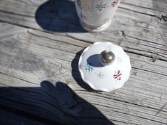 Vintage Royal Sealey Ceramic Apothecary Jar with pink, Turquoise, and Gold (C-3