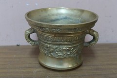 Vintage Heavy 7″ Bronze Mortar & Pestle Reproduction of Heinrick ter Herst 1607