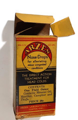 Vintage 1939 ARZEN NOSE DROPS Never-Used BOTTLE & BOX~Laboratories, CLINTON, IA.