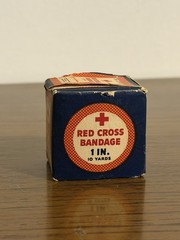 Vintage J&J Red Cross Bandage Medical Original Box & Bandage Antique