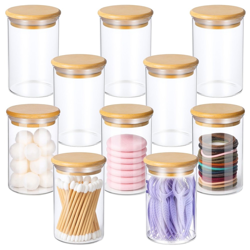 Dimeho 10 Pack Glass Apothecary Jars with Lids Holder Bathroom Canisters Rest…