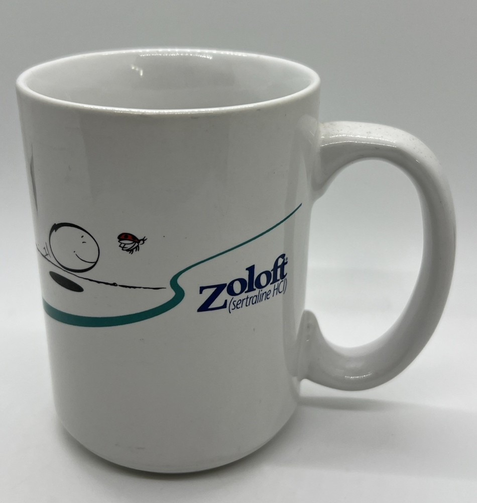 Pfizer Zoloft Coffee Mug Cup White Blue Pharmaceutical Promo Rep Advertising