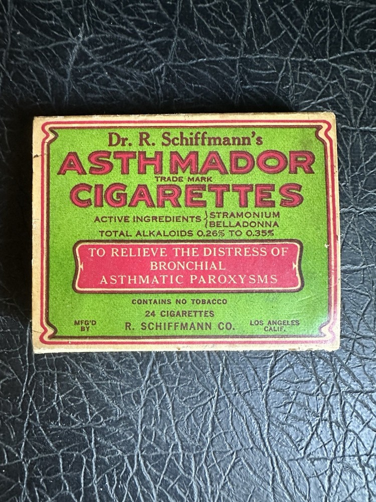 Dr. R. Schiffmann’s Asthmador Medicinal Cigarettes Box Vintage 1930s/1940s