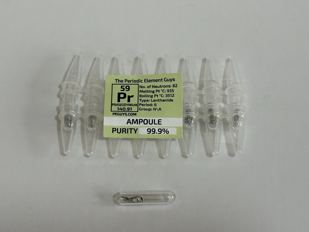 8 x Praseodymium Metal 99.9% un-oxidized Argon Ampoules WHOLESALE Elements