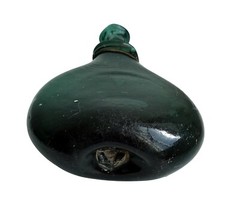 Bocksbeutelflasche / Flat Bottle Made Of Green Glass, 19th Century (# 16566)