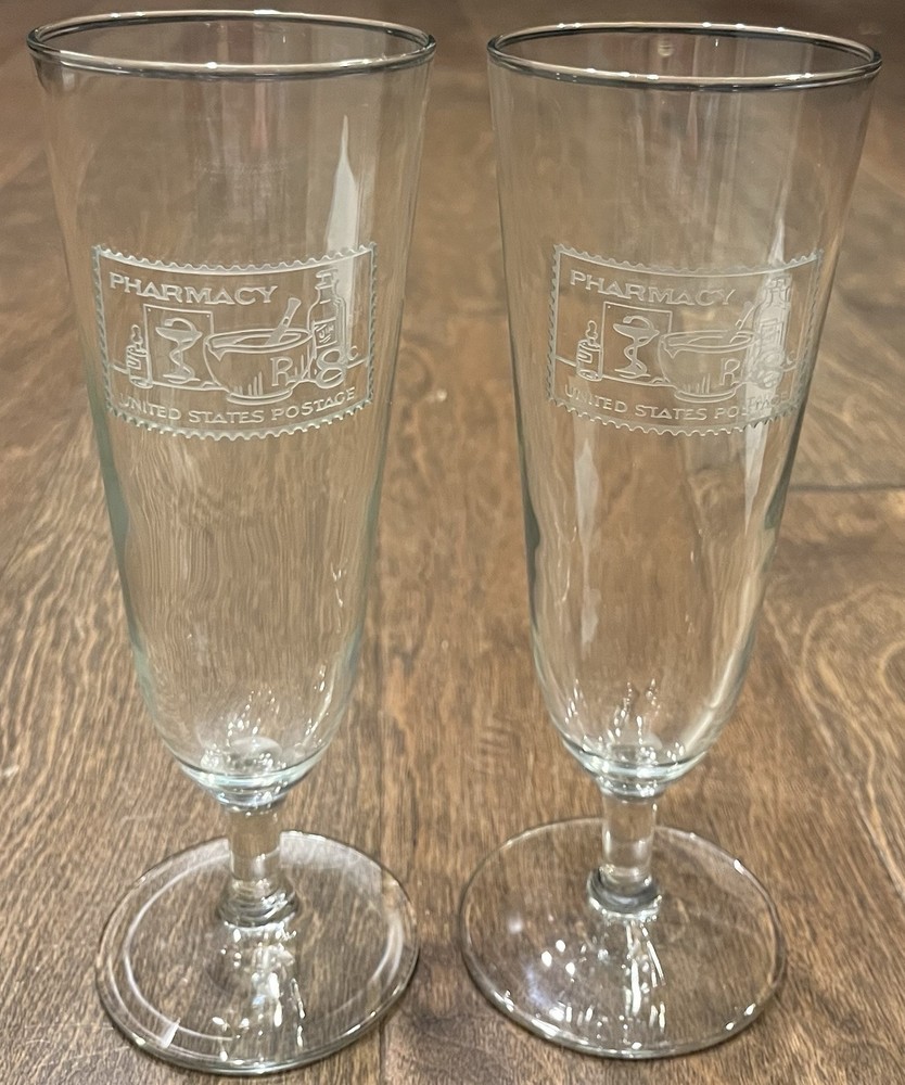 (2) Vintage Pharmacy United States Postage 12oz. Glasses