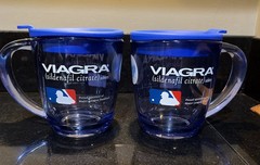 Viagra Pharmaceutical Promo Gift Insulated Travel Coffee Mug MLB ~ SET OF 2