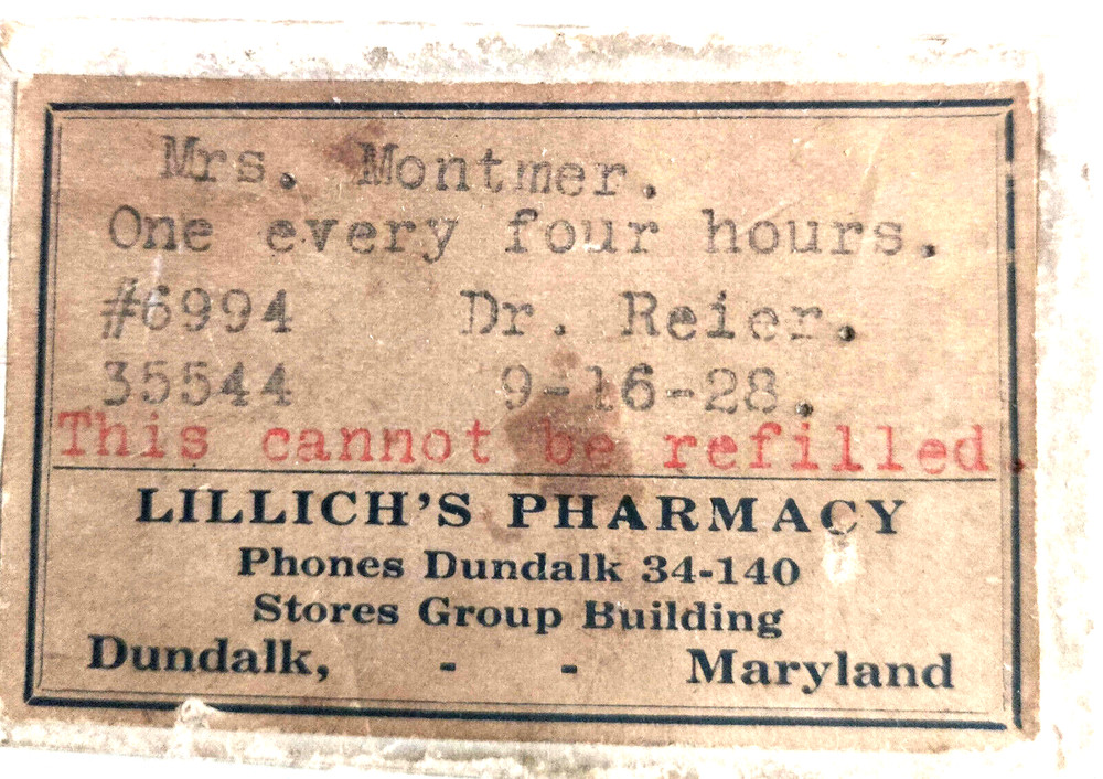 Antique 1928 Prescription Box Lillichs’s Pharmacy Dundalk,Maryland