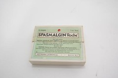 VTG EMPTY Hoffman-La Roche Spasmalgin Ampuls 1cc Glass Vial Medical Poison + Box