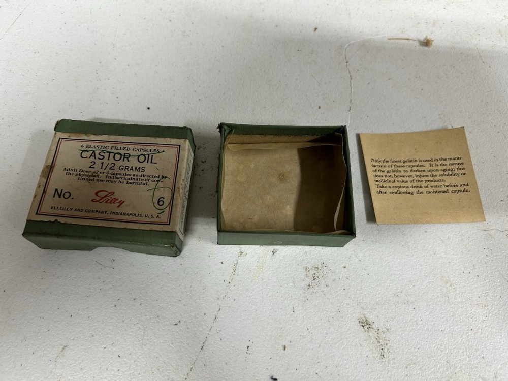Vintage Eli Lilly Castor Oil Box Rare Pharmaceutical