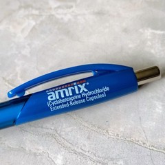 HTF Amrix Pharmaceutical Drug Rep Promo Advertising Pen RARE Blue Orange
