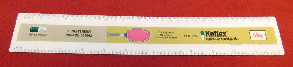 Vintage 1971 Drug Rep KEFLEX RULER Lilly Cephalexin Monohydrate RARE 12″ / 30cm