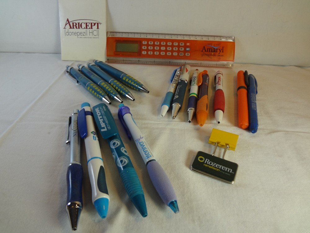 Lot Drug Rep Pharmaceutical Promo Marketing Advertising Pens Calculator Ruler