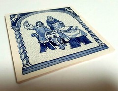 VINTAGE BLUE DELFT HOLLAND HANDMADE PILL TILE BURROUGHS WELLCOME CO. 1987