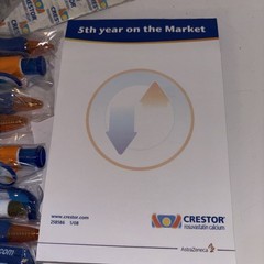 Pharmaceutical Drug Rep Promo Items Crestor 10 Pens, Bandages And Note Pad