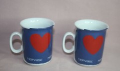 ADVERTISING NORVASC CUPS / MUGS RED HEART & BLUE ECHT KARLBADER HNC AG PORCELAIN