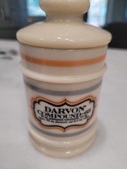 Vintage Darvon Compound 65 Apothecary Pharmaceutical Glass Jar w/ Lid Ceramic