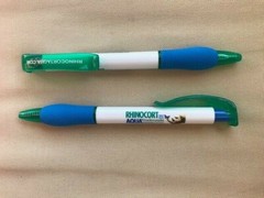 2 Green, White & Blue Rhinocort Aqua Jagger Pens with clip & Grip – New