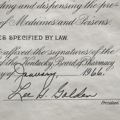Kentucky Board Of Pharmacy (1966) Registered Pharmacist Certificate