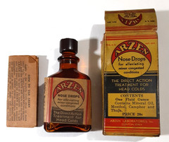 Vintage 1939 ARZEN NOSE DROPS Never-Used BOTTLE & BOX~Laboratories, CLINTON, IA.