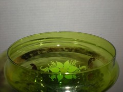 12″ Green Apothecary Jar Canister Circus Tent Lid Vtg Hand Blown Xmas Poinsettia