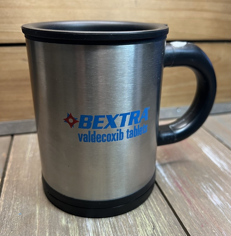 Drug Rep Celebrex Bextra Mug Lid Stirrer In Bottom Of Cup Brushed Silver LOOK