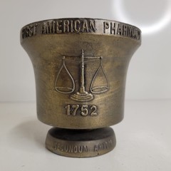 VTG Brass Bronze Schering Mortar & Coricidin Pestle 1752 First American Pharmacy
