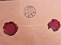 Vtg WAX SEAL sign SANDOZ – LETTER Davos platz 1952, LSD pharmacy Swiss