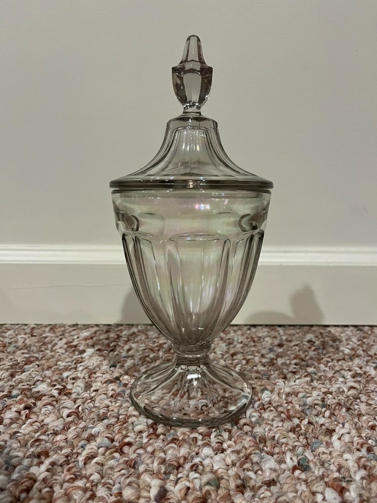 Apothecary/Candy Lidded Jar – Iridescent Glass with Pink, Blue, Green, Yellow